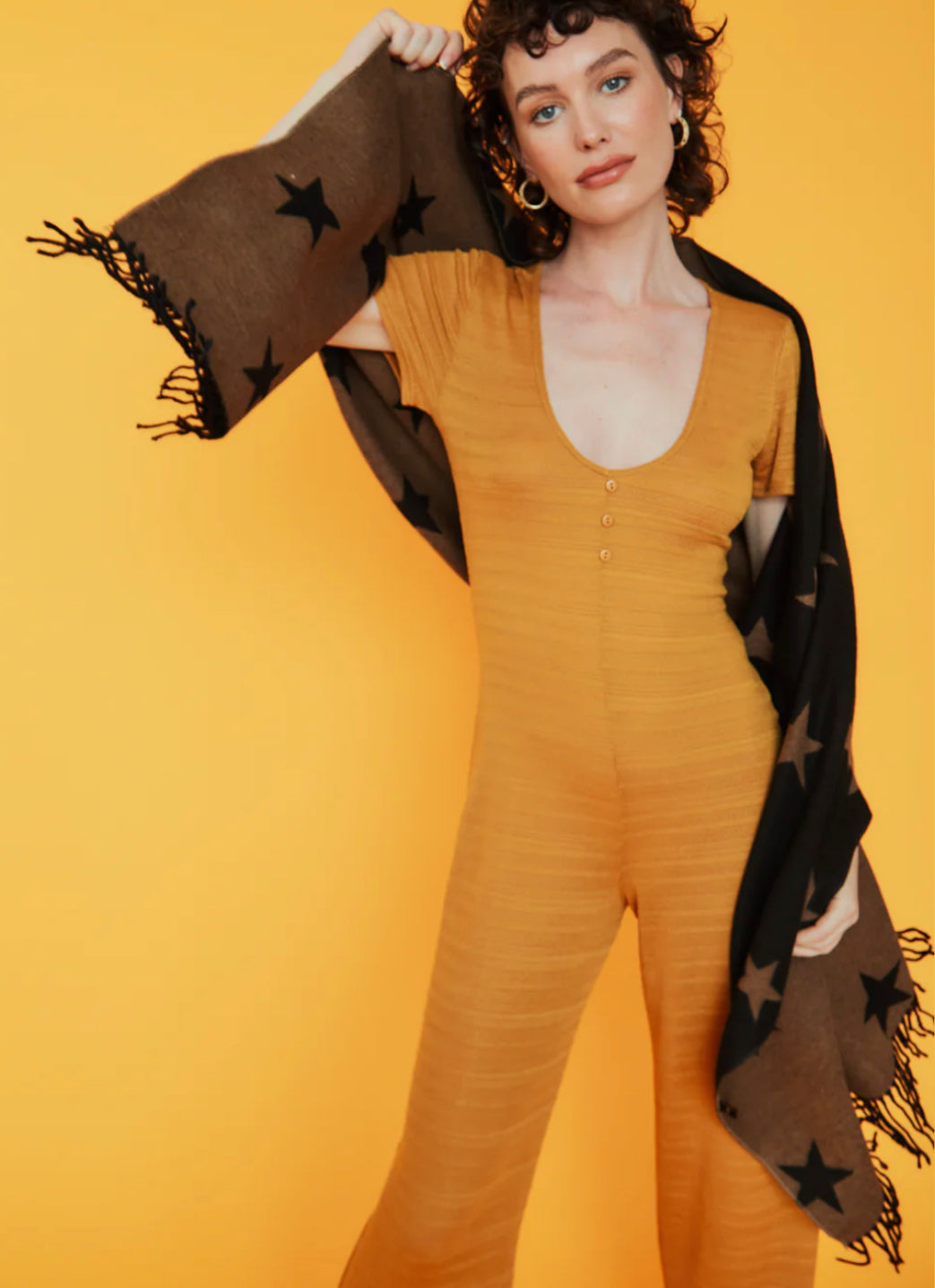 Star Cashmere Blend Reversible Scarf | Black & Camel