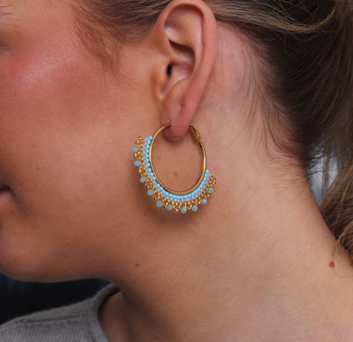 Summer Miyuki Bead Hoop Earrings | Turquoise