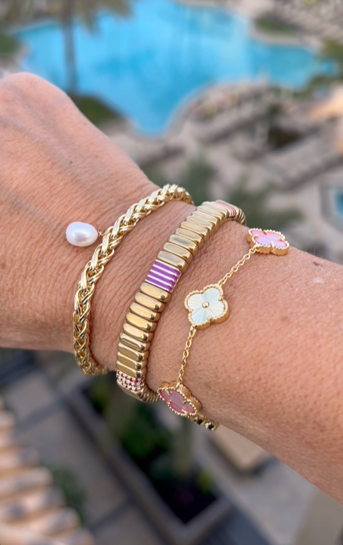 Eliza Tile Bracelet | Pink & Gold