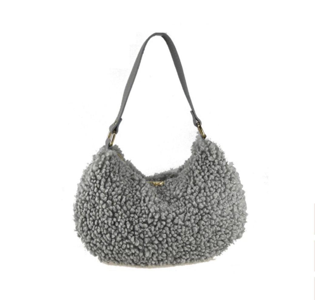 Teddy Shearling & Leather Bag | Grey