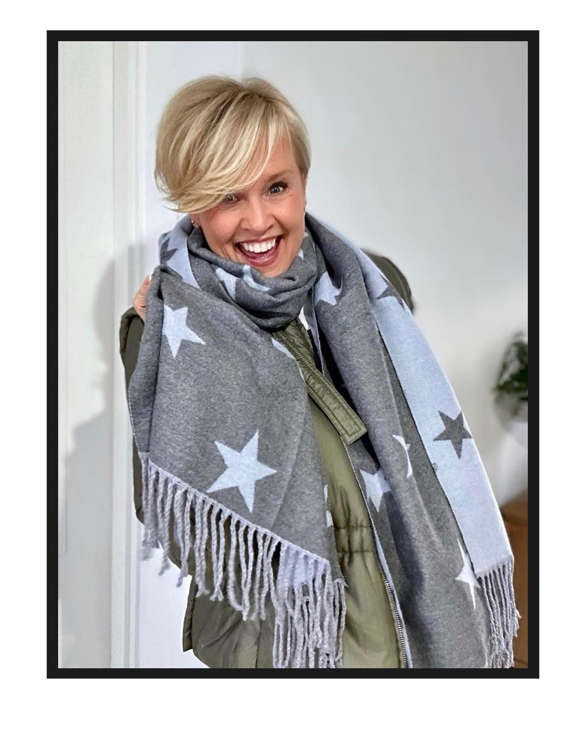 Star Cashmere Blend Reversible Scarf | Light Blue
