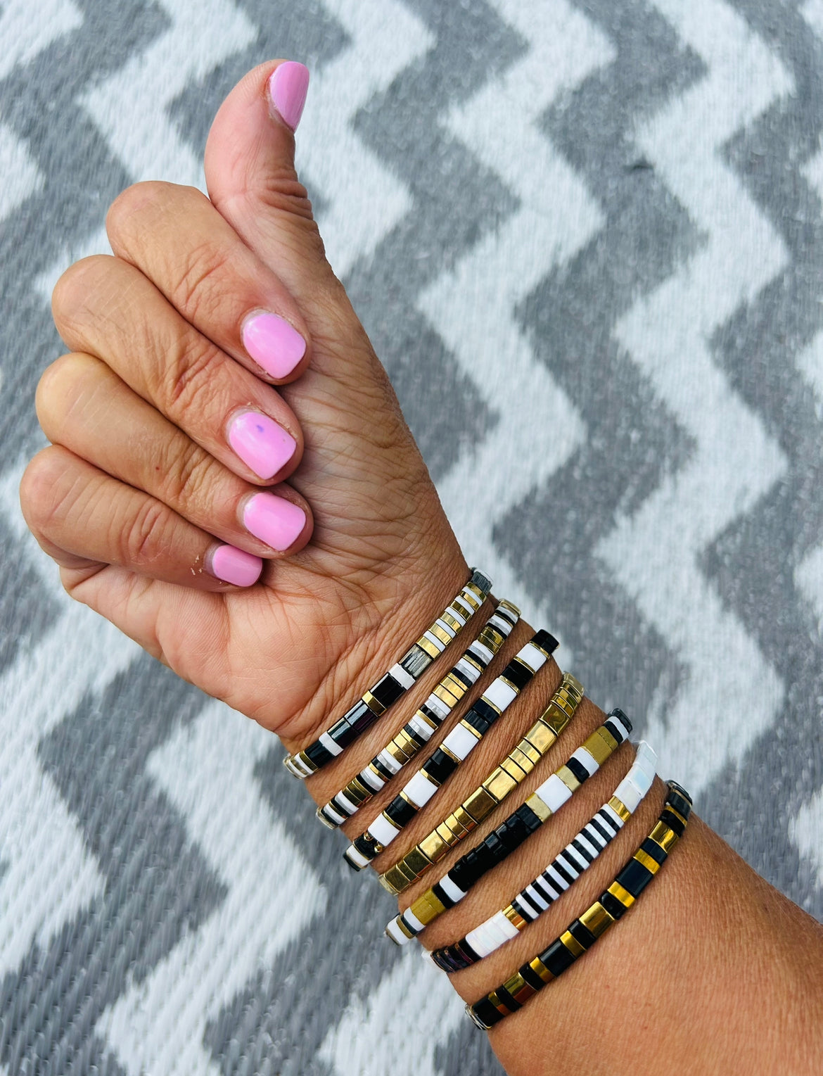 Miyuki Tile Bracelet | Charcoal & Gold