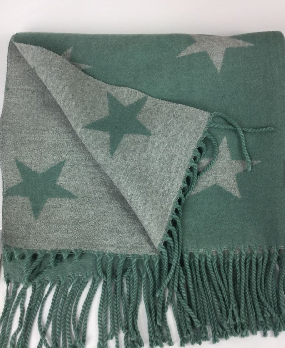 Star Cashmere Blend Reversible Scarf | Green