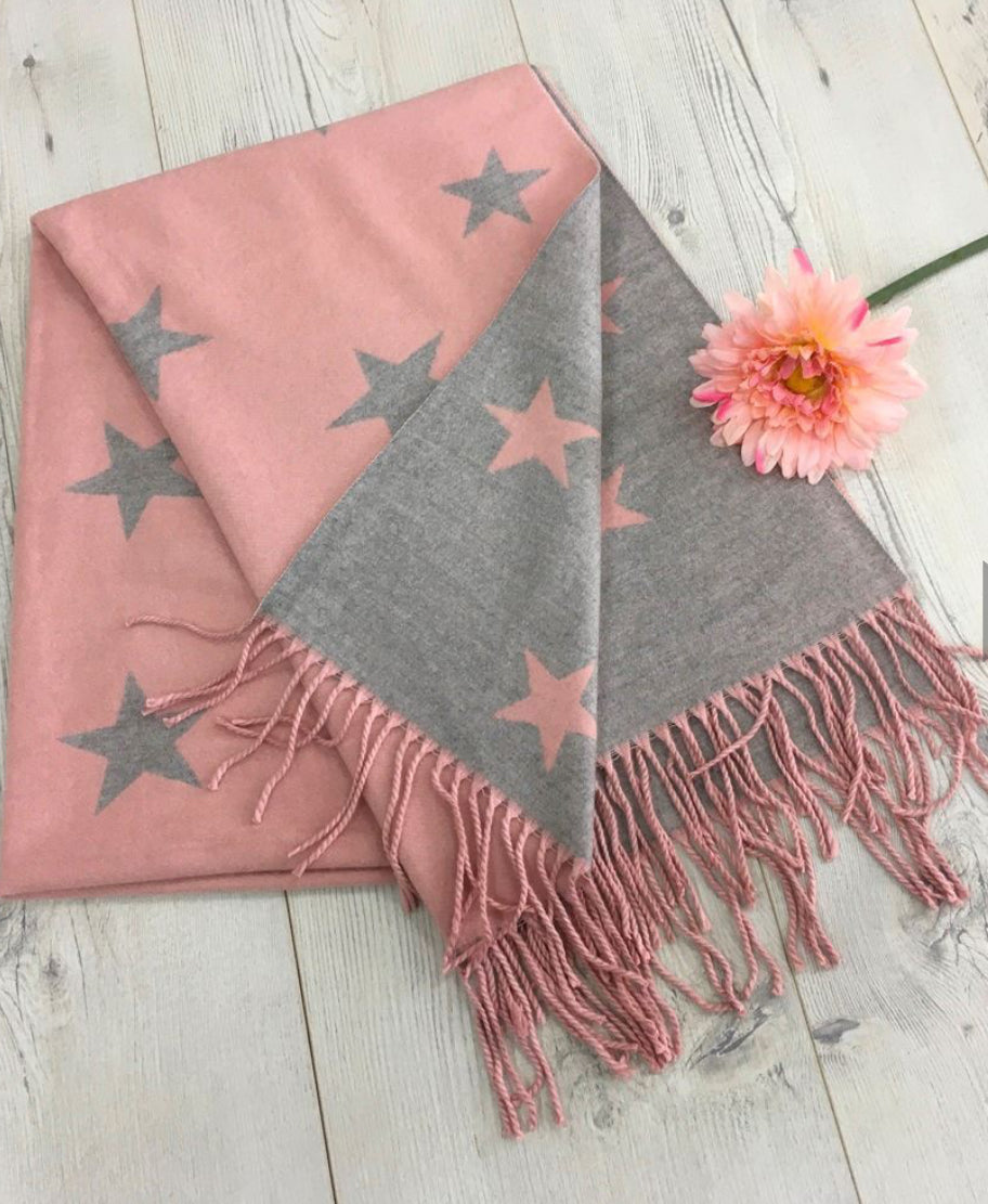 Star Cashmere Blend Reversible Scarf | Pink & Grey