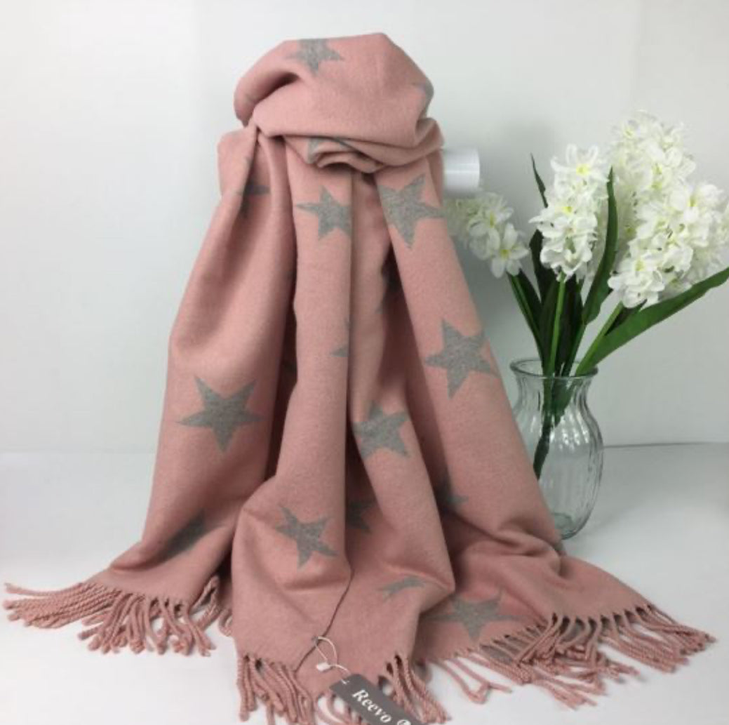 Star Cashmere Blend Reversible Scarf | Pink & Grey