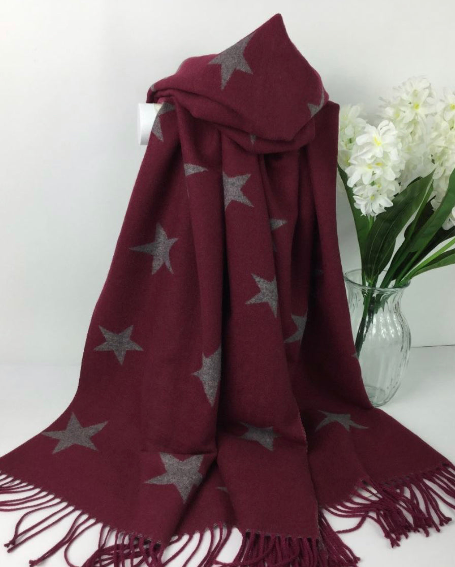 Star Cashmere Blend Reversible Scarf | Burgundy & Grey