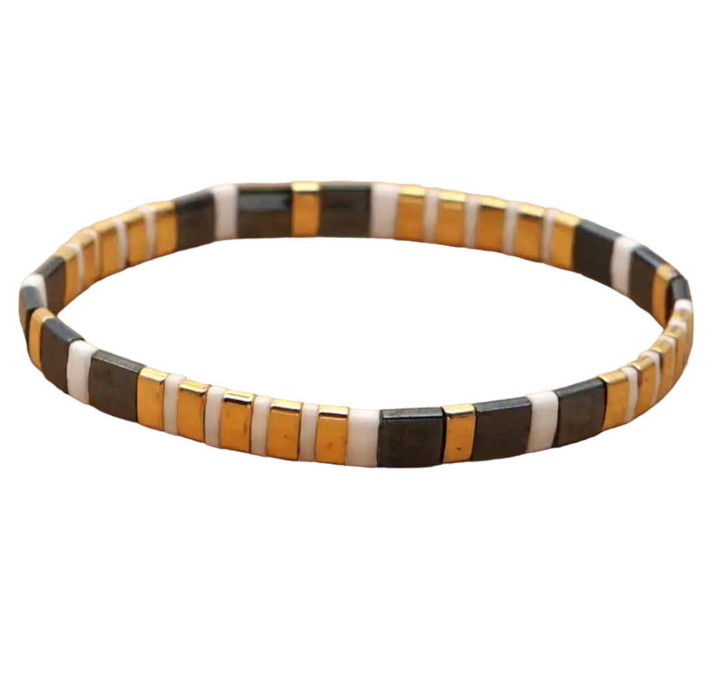Miyuki Tile Bracelet | Charcoal & Gold