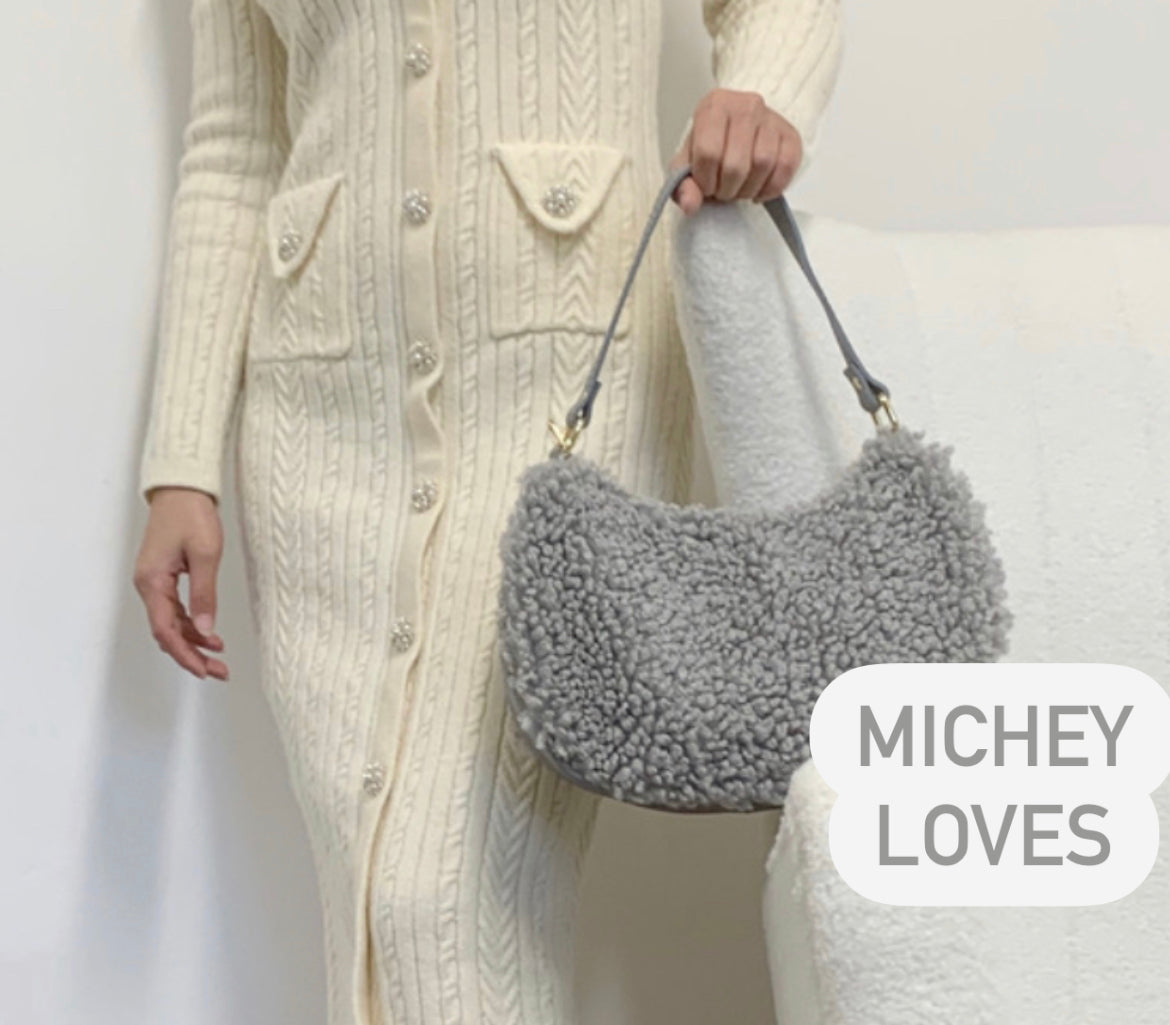 Teddy Shearling & Leather Bag | Grey