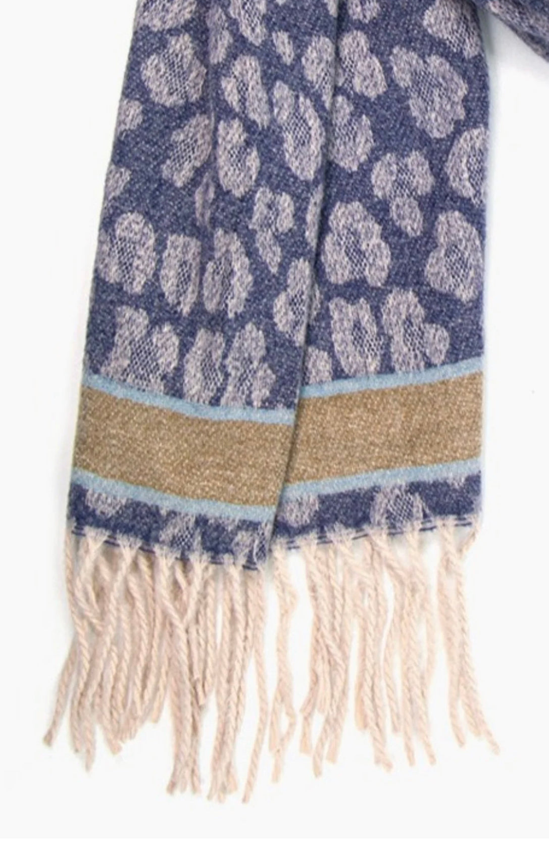 Leopard Print Scarf | Navy & Taupe