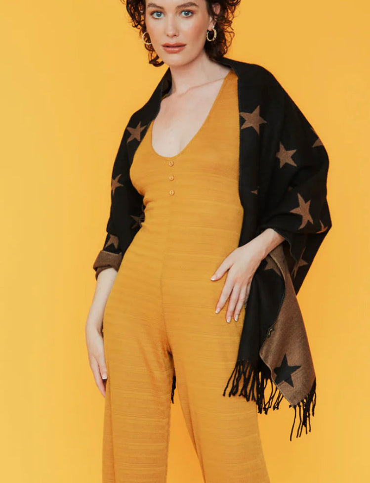 Star Cashmere Blend Reversible Scarf | Black & Camel