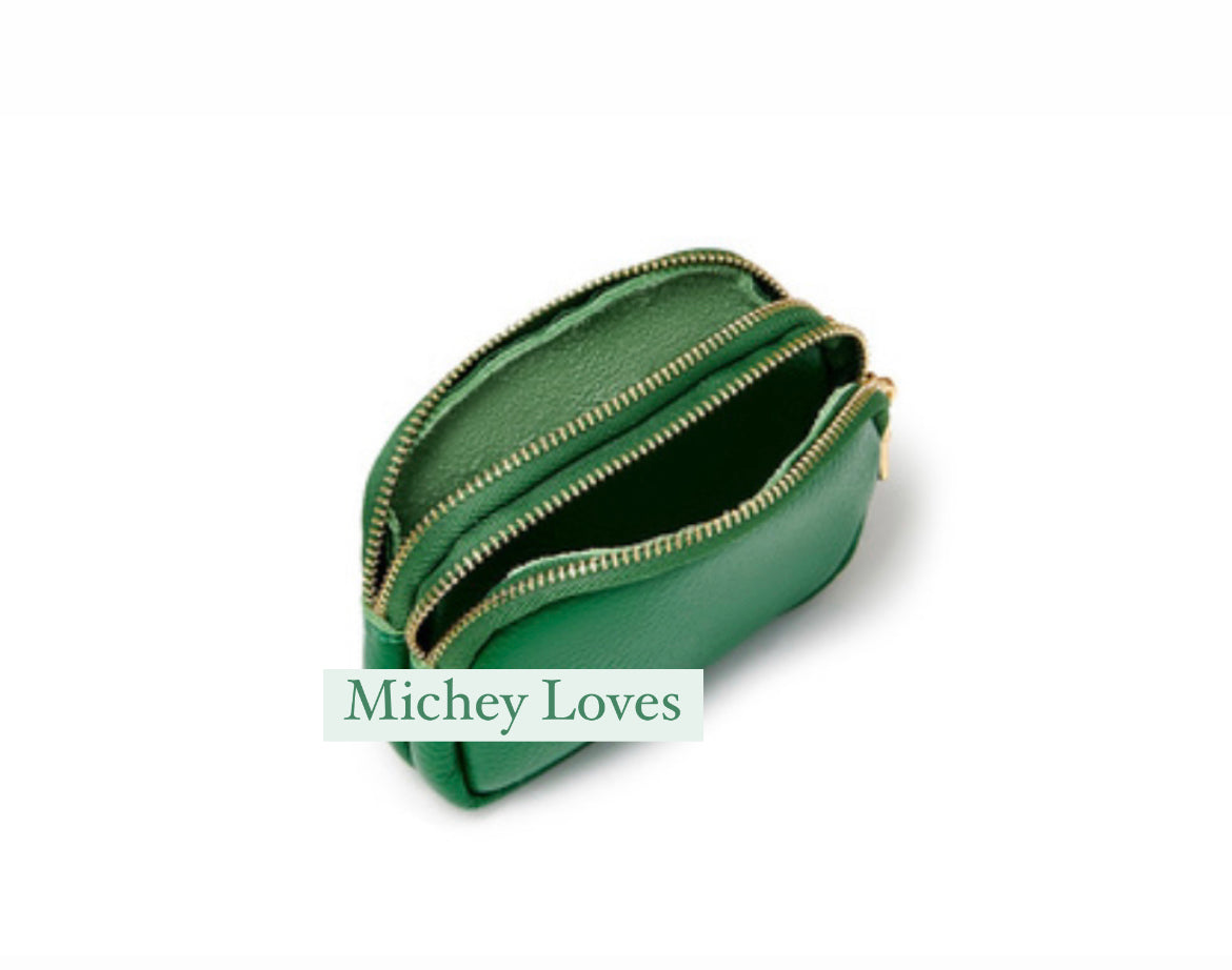 Leather Double Zip Purse | Green