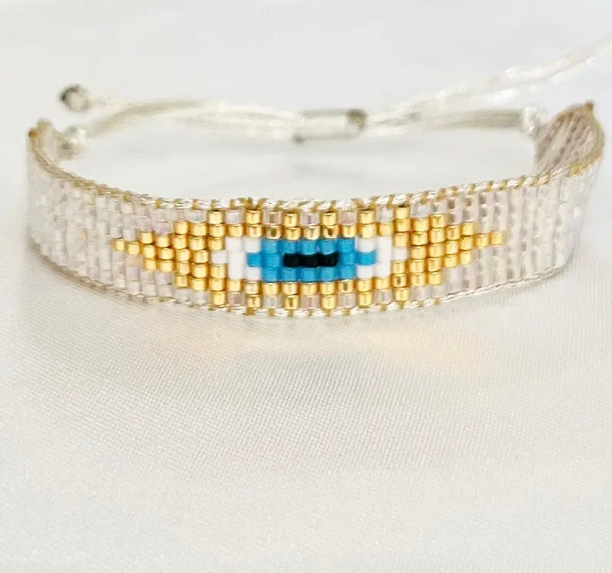 Miyuki Beaded Evil Eye Bracelet | White