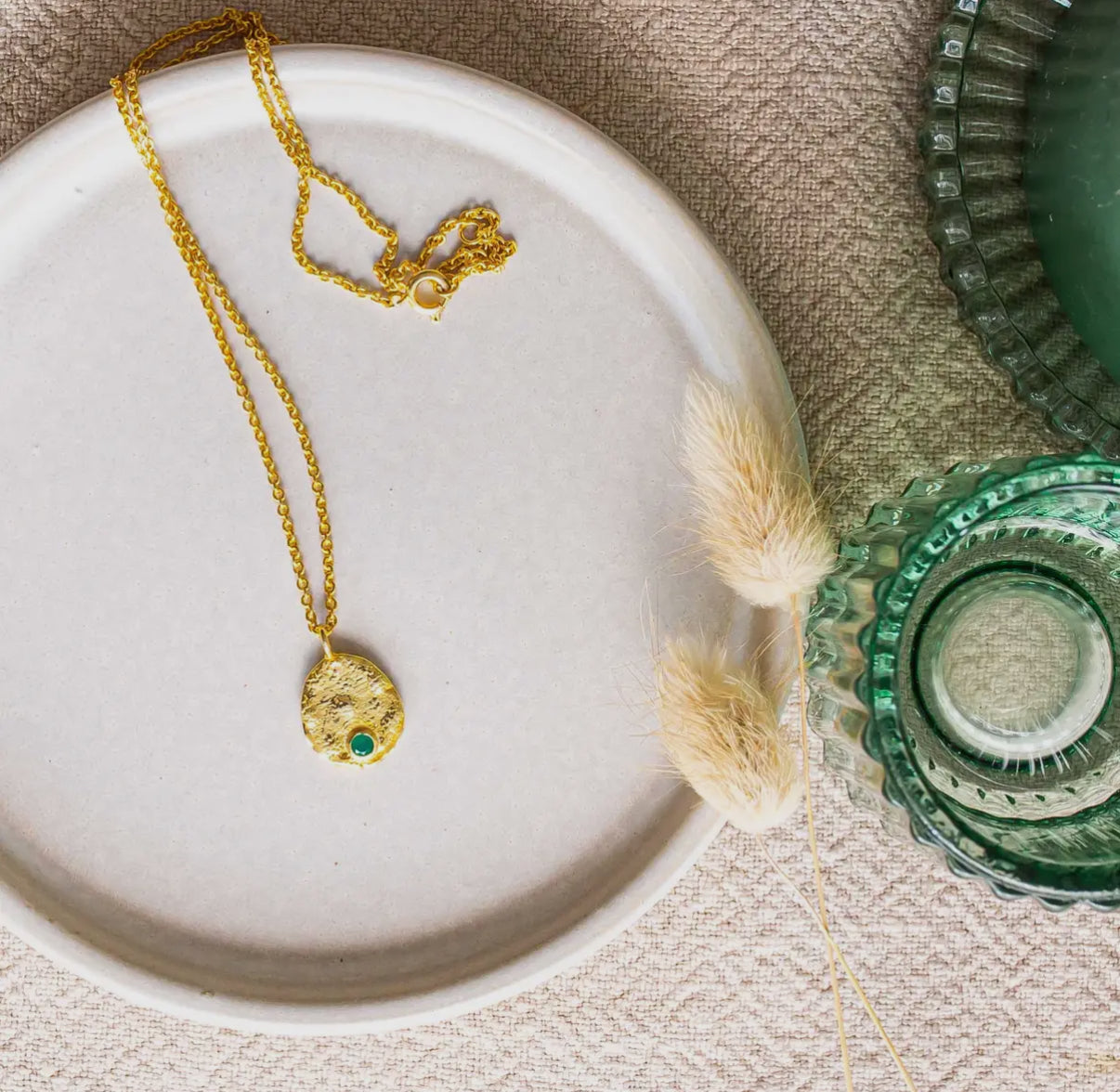 Venice Gold Coin Necklace Green