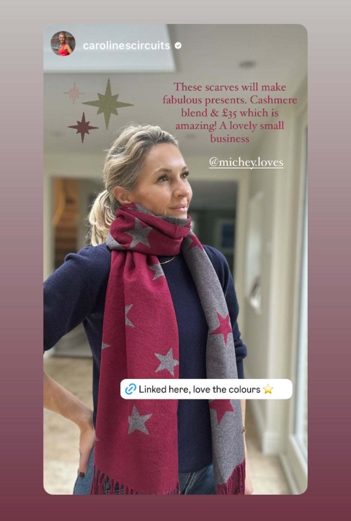 Star Cashmere Blend Reversible Scarf | Burgundy & Grey