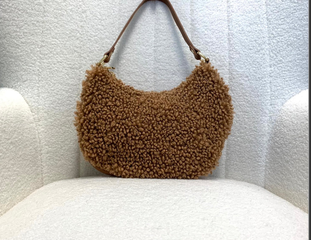 Teddy Shearling & Leather Bag | Khaki