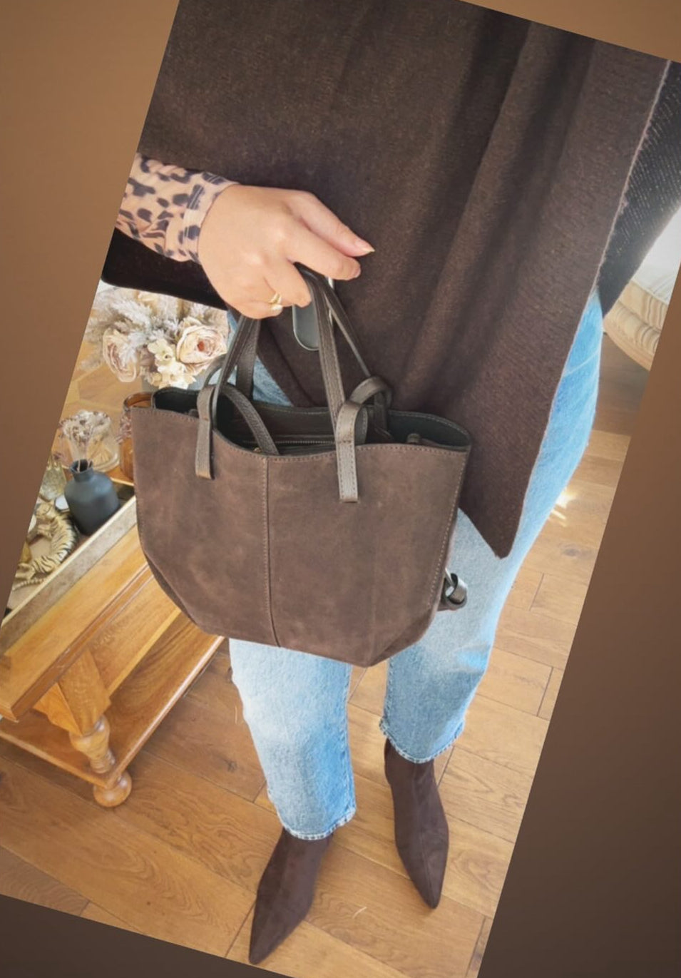 Genova Suede Tote Bag | Chocolate Brown