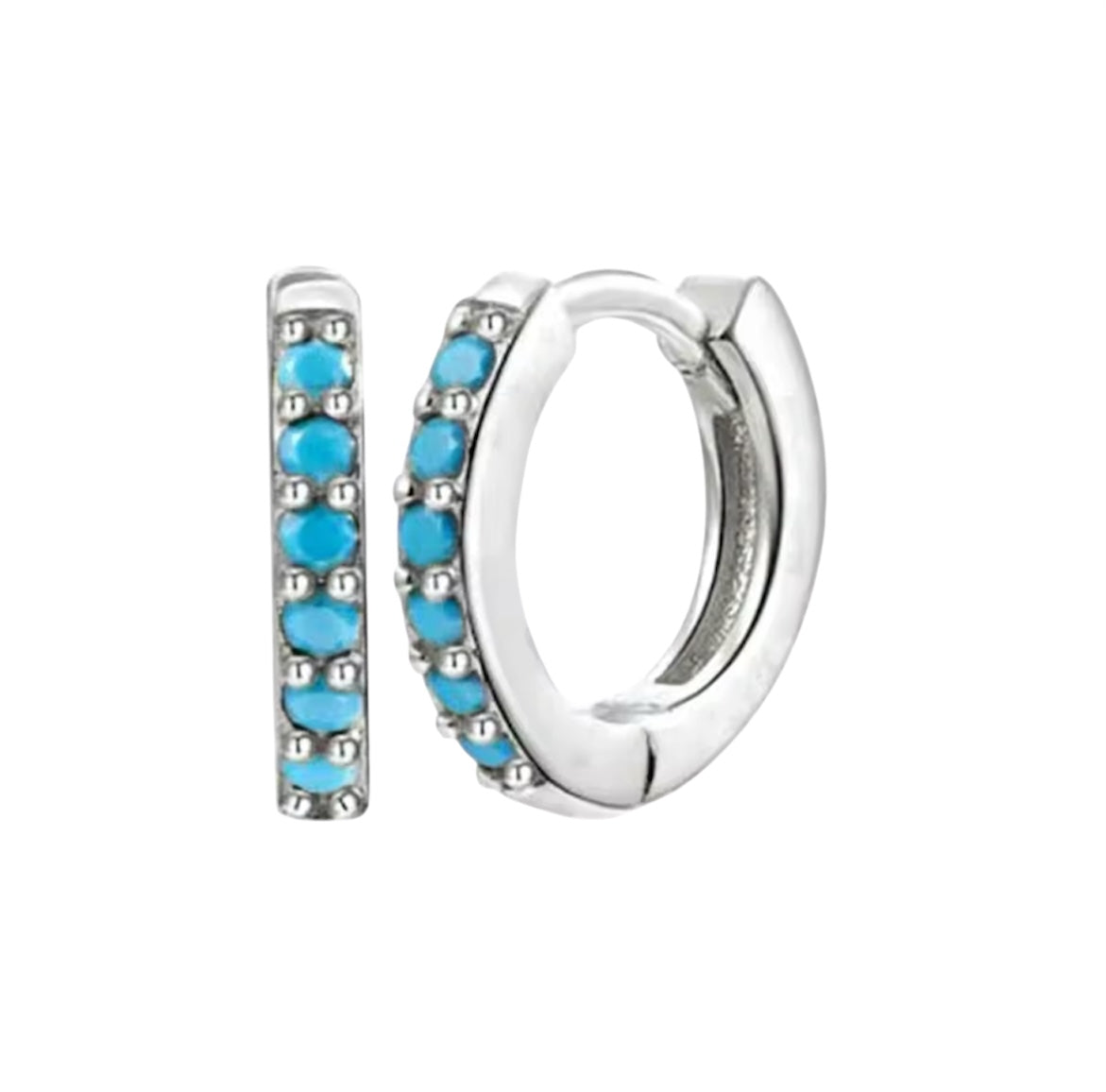 Turquoise Huggie Hoop Earrings | Silver