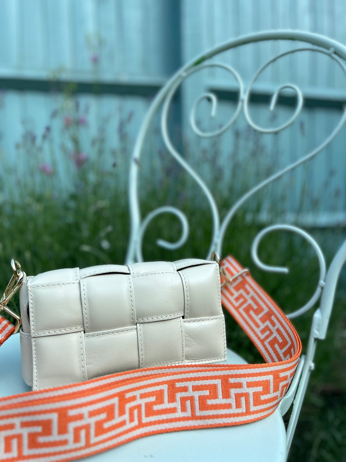 Verona Padded Woven Leather Bag | Cream