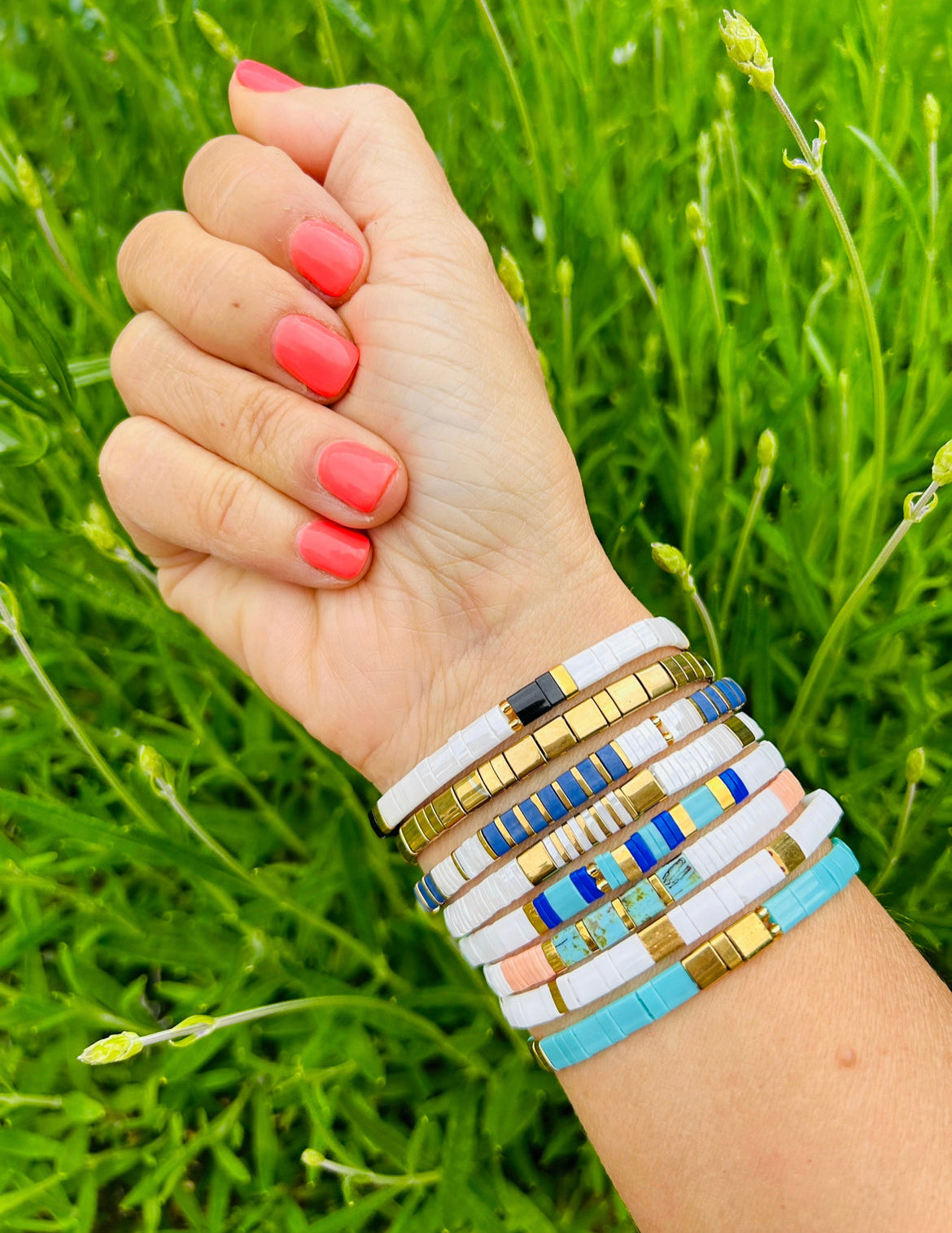 Miyuki Tile Stripe Bracelet | Black, White & Gold