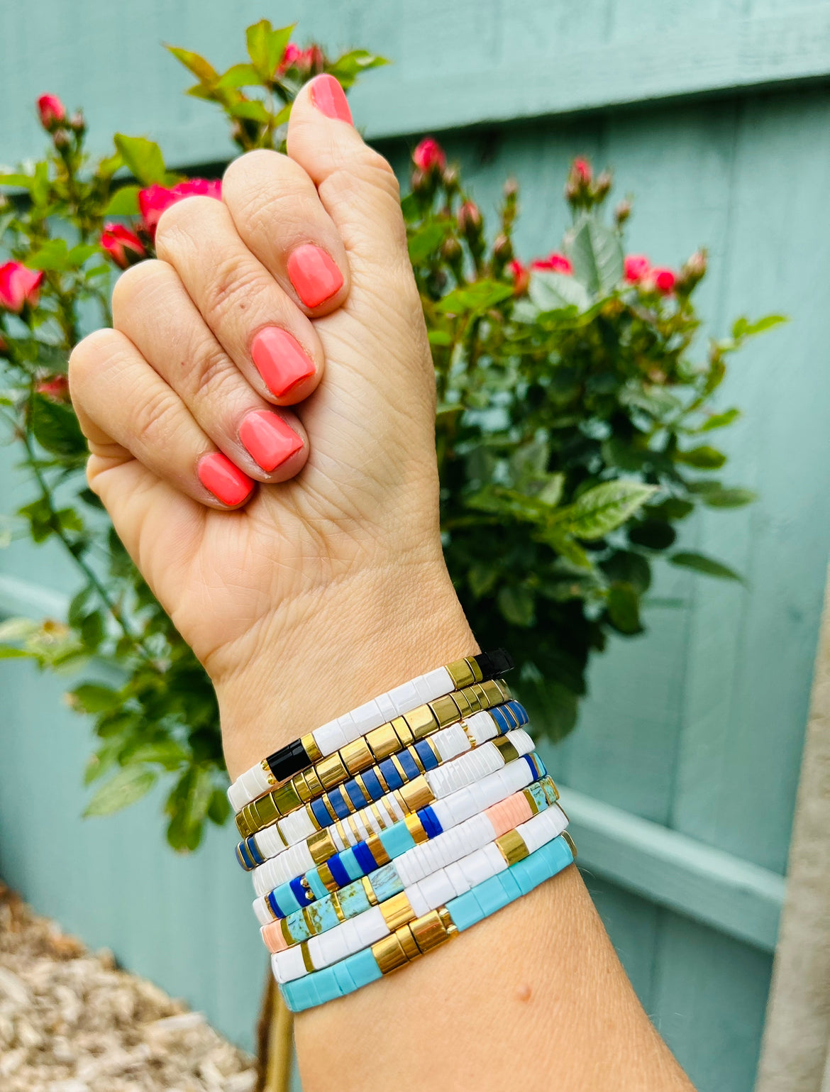 Miyuki Tile Bracelet | Blue, White & Gold