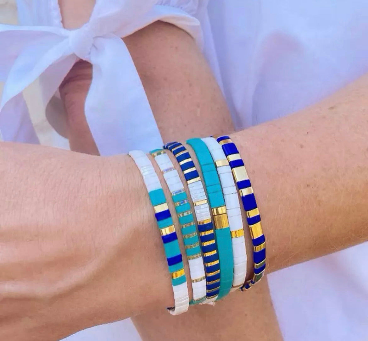 Miyuki Tile Bracelet | Blue & Gold