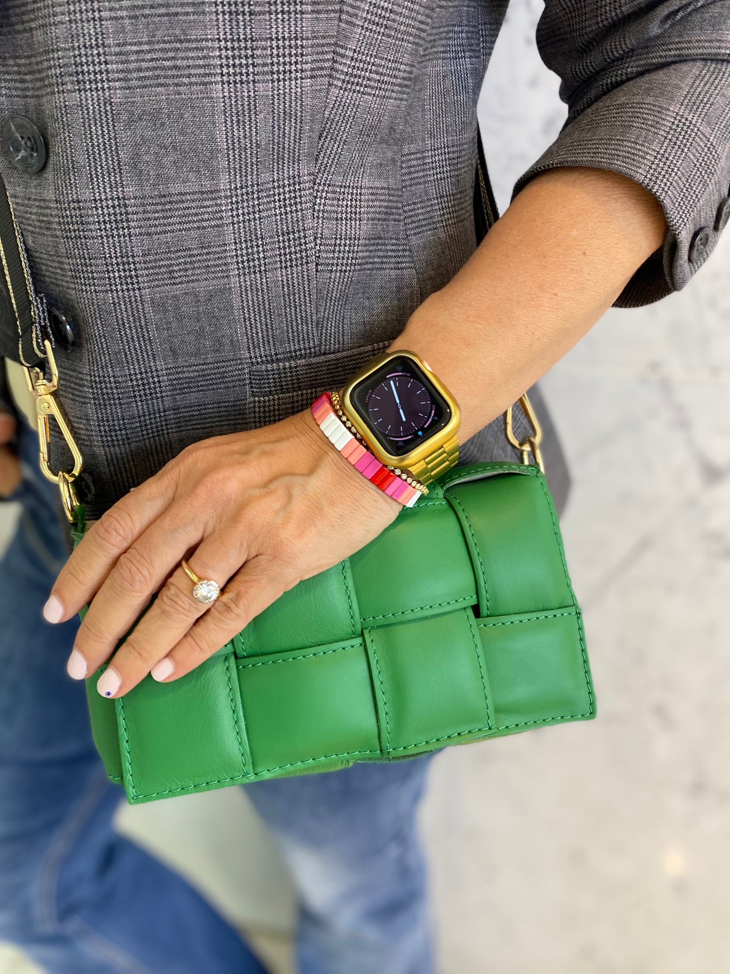 Verona Padded Woven Leather Bag | Green