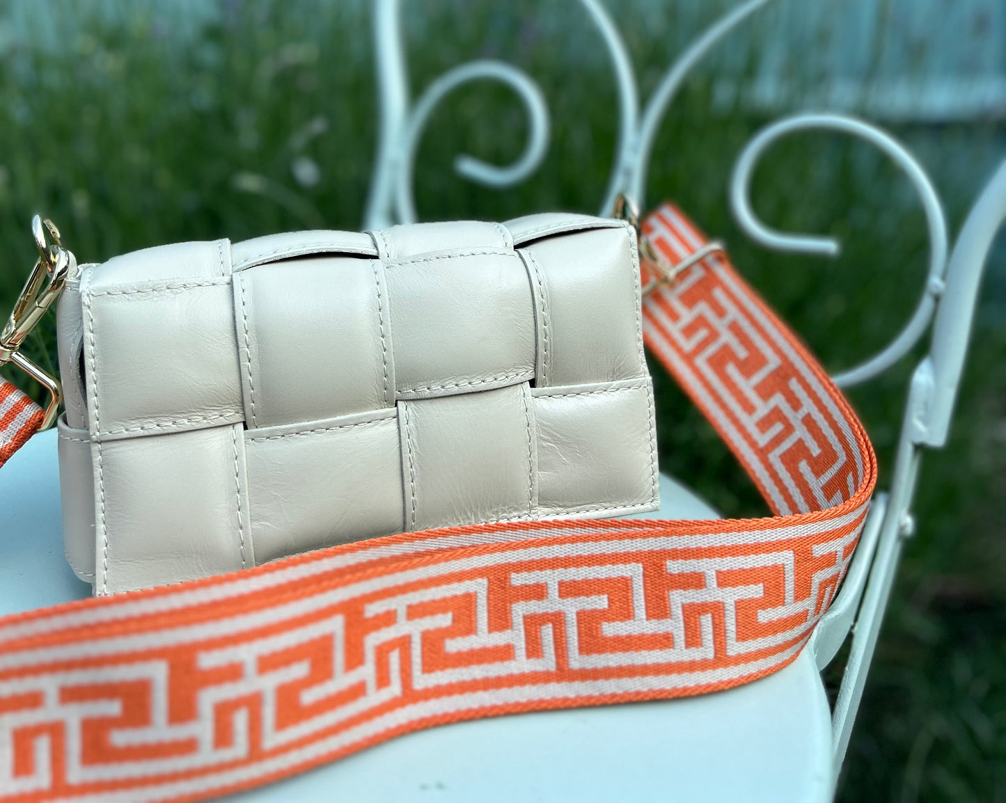 Puzzle Bag Strap | Orange & Cream