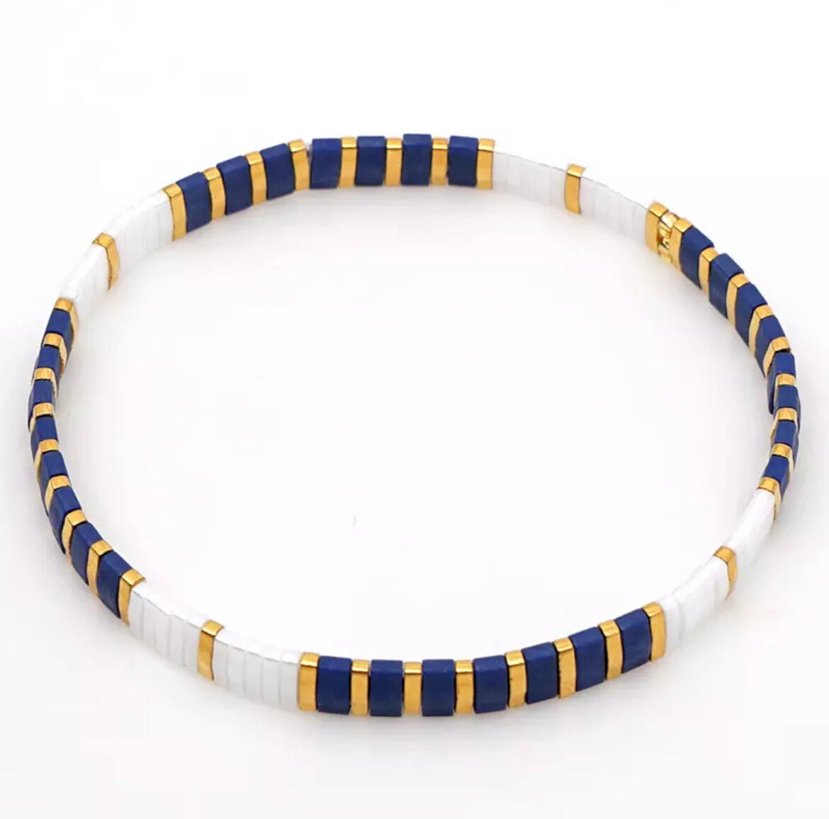 Miyuki Tile Bracelet | Blue, White & Gold