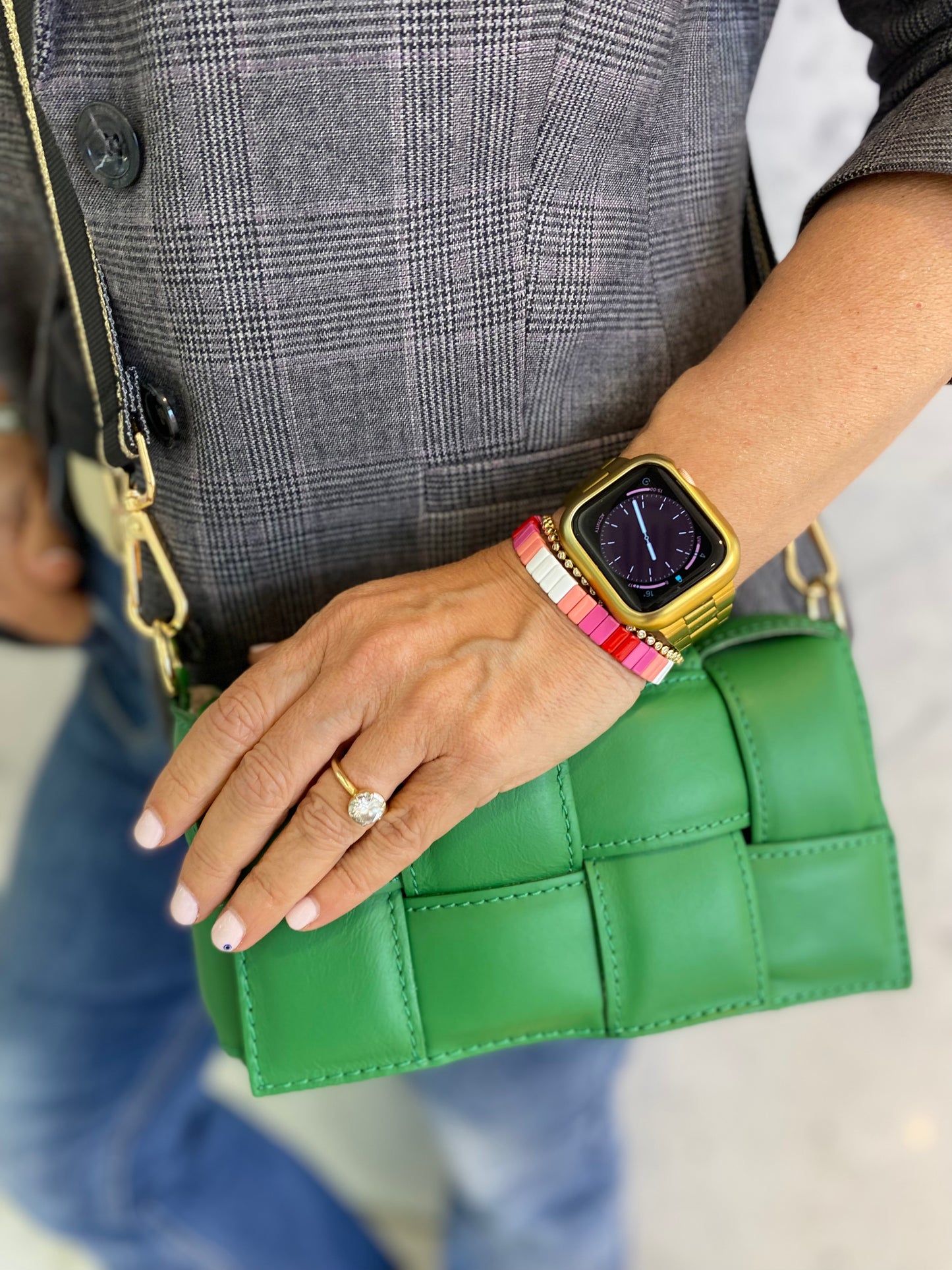 Verona Padded Woven Leather Bag | Green