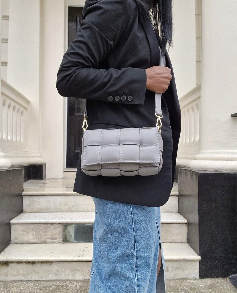 Verona Padded Woven Leather Bag | Navy