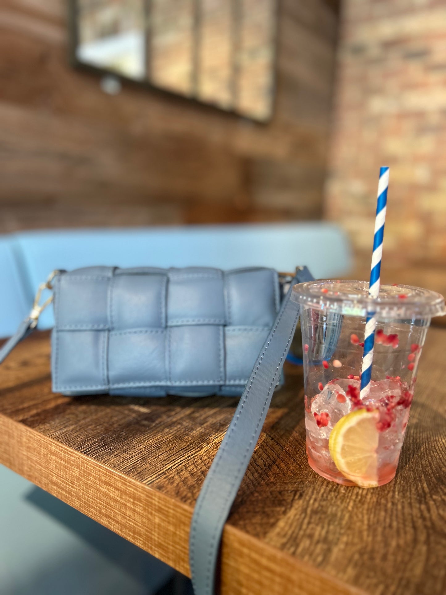 Verona Padded Woven Leather Bag | Denim Blue