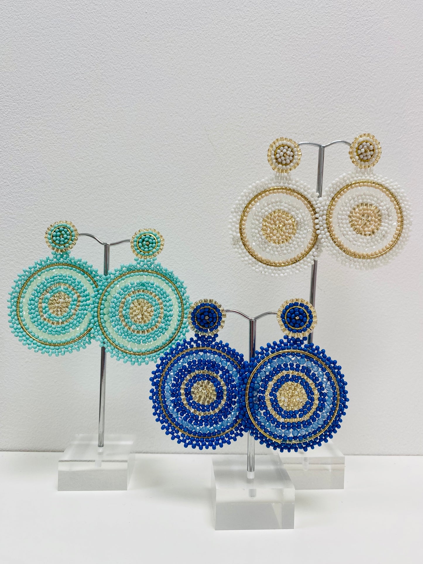 Palma Beaded Circle Drop Earrings | Aqua