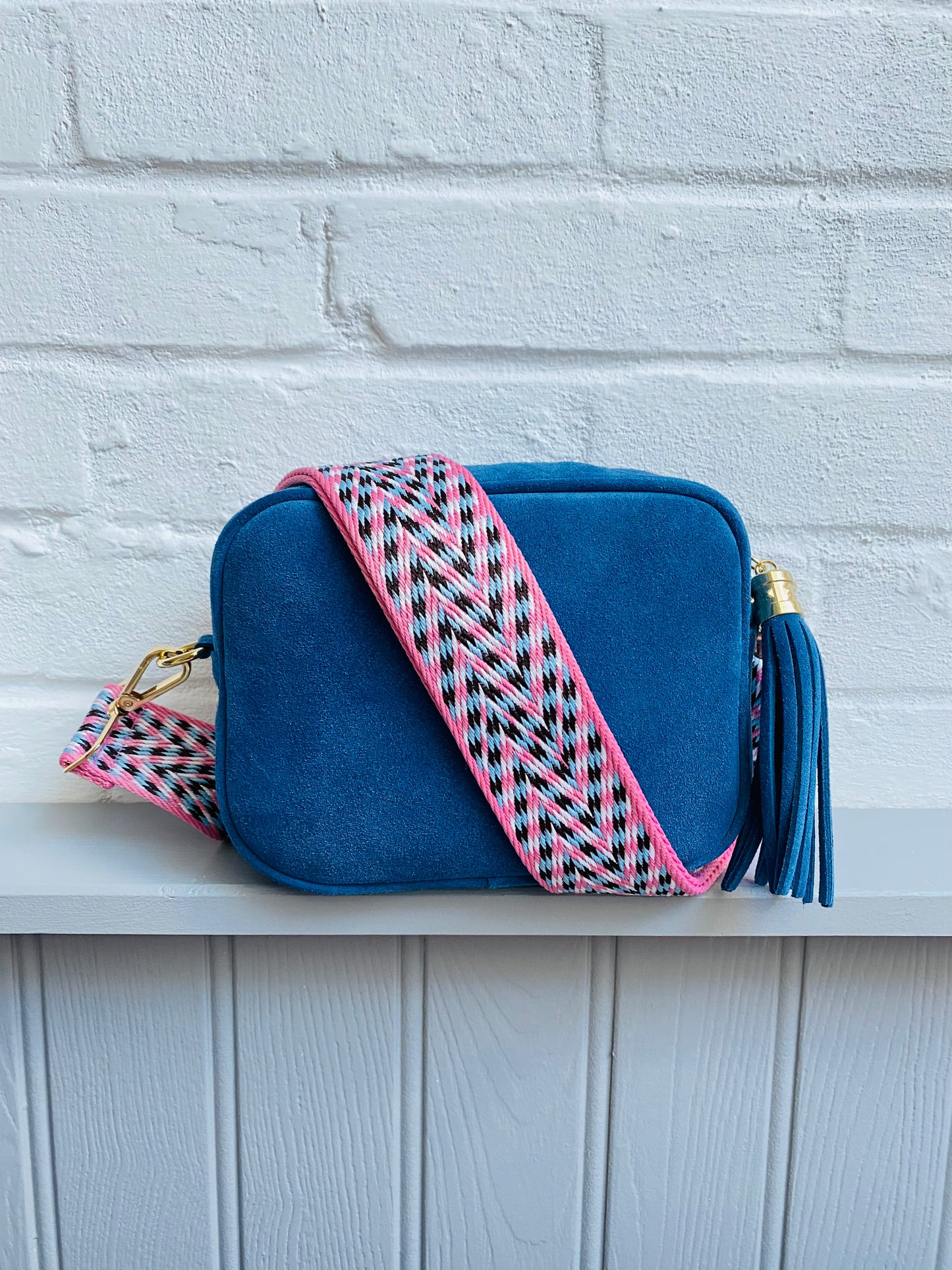 Crosshatch Chevron Bag Strap | Blue & Pink