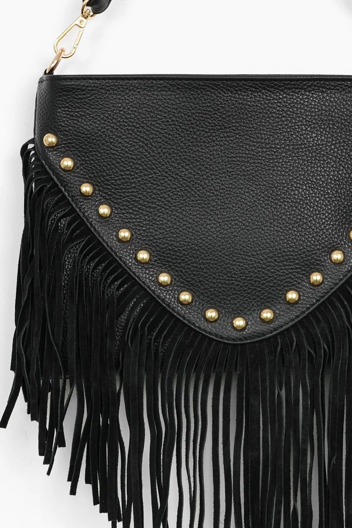 The Valentina Studded Fringe Bag | Black