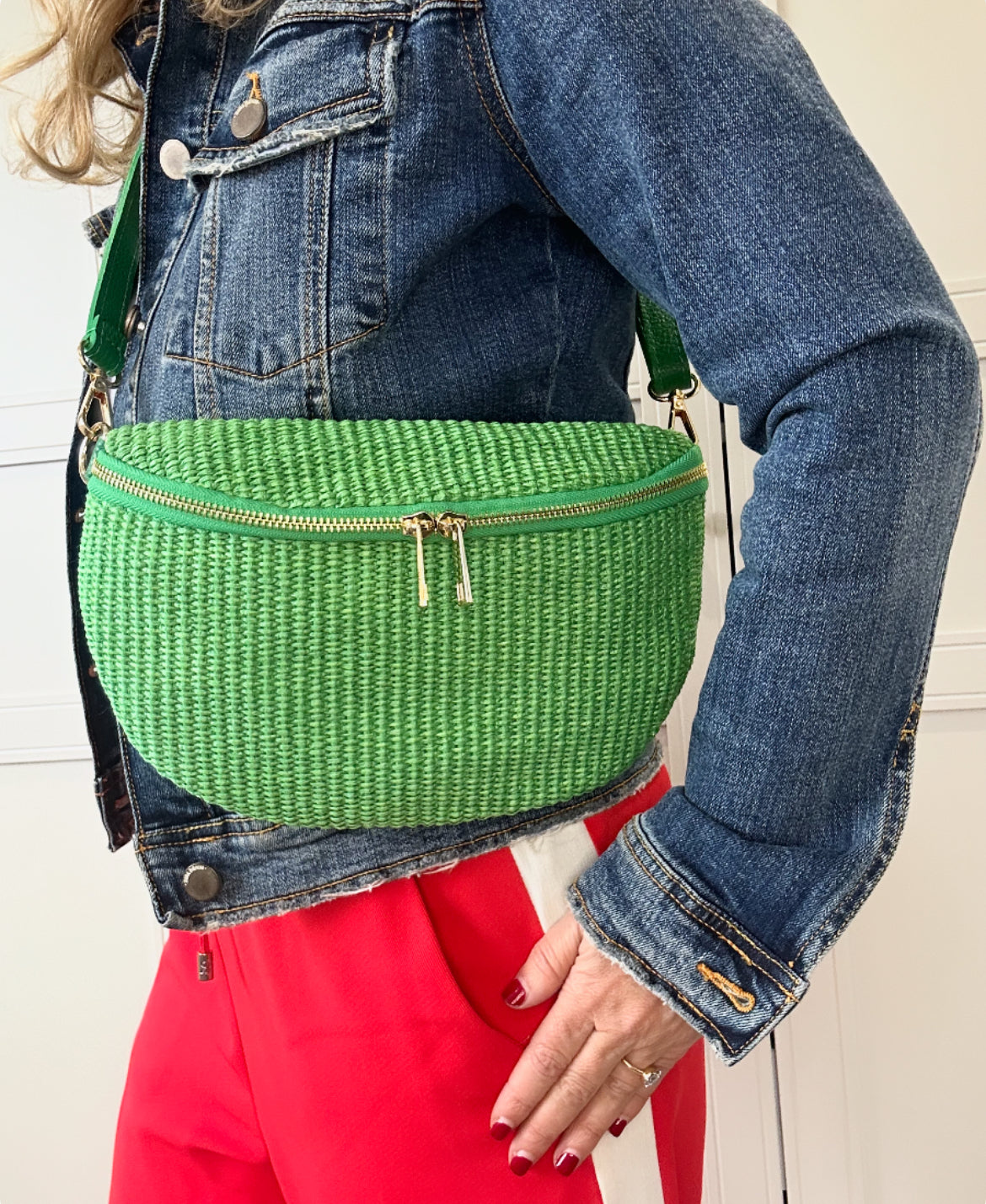 Harley Straw Crossbody Sling Bag | Green