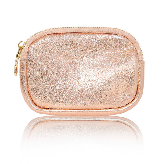 Leather Double Zip Purse | Rose Gold