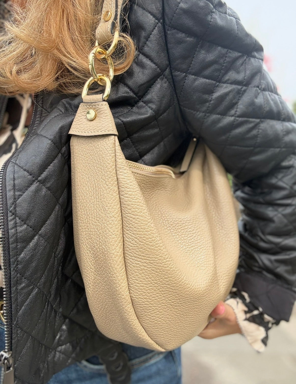 Valencia Crescent Hobo Bag | Taupe