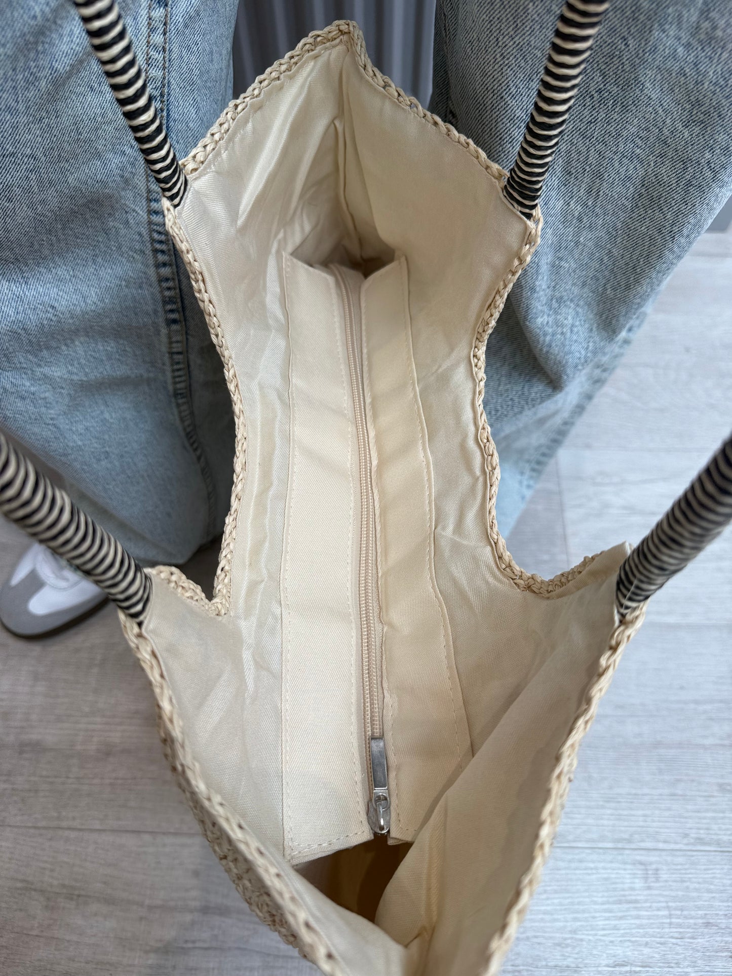 Gracie Packable Woven Tote  with Zipper | Beige