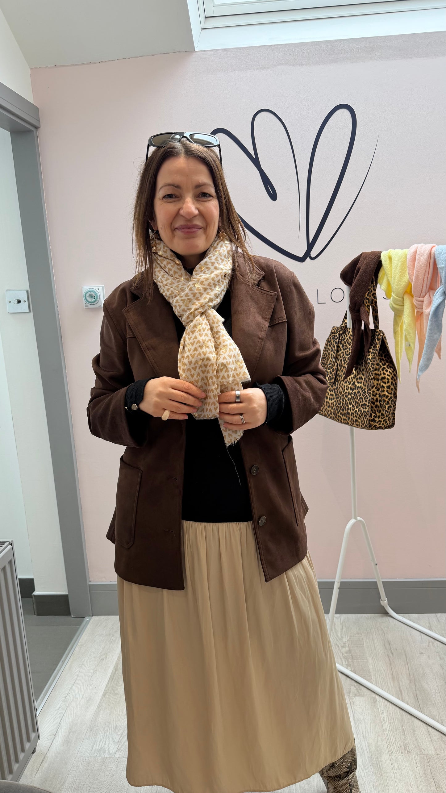 Sasha Heart Print Scarf | Cream