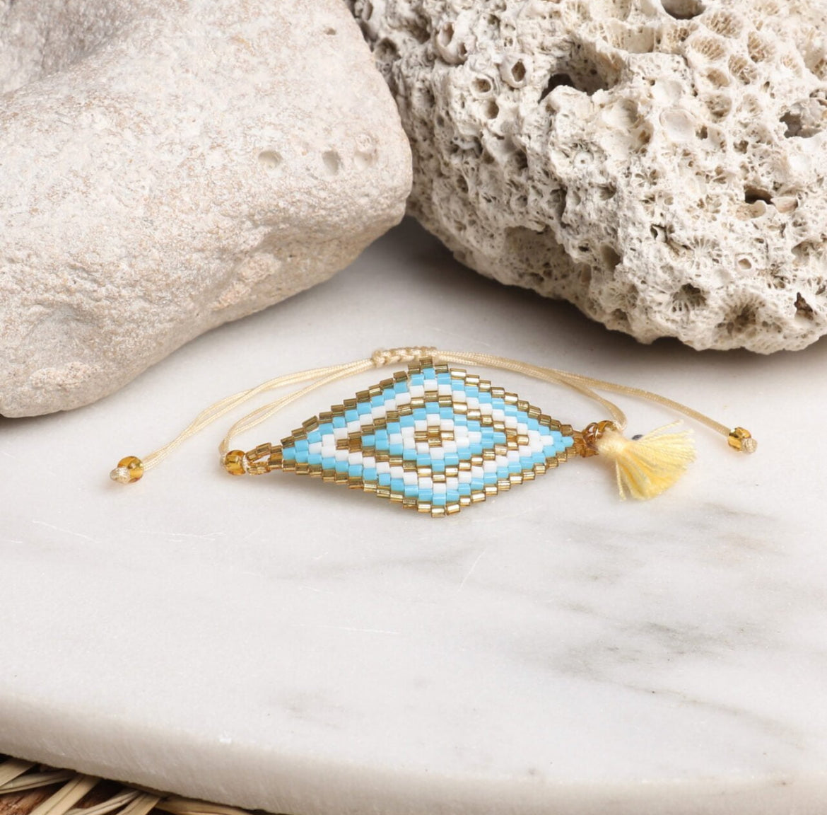 Diamond Miyuki Bead Bracelet | Turquoise & Gold