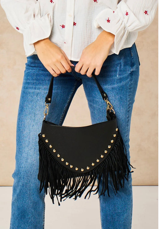 The Valentina Studded Fringe Bag | Black