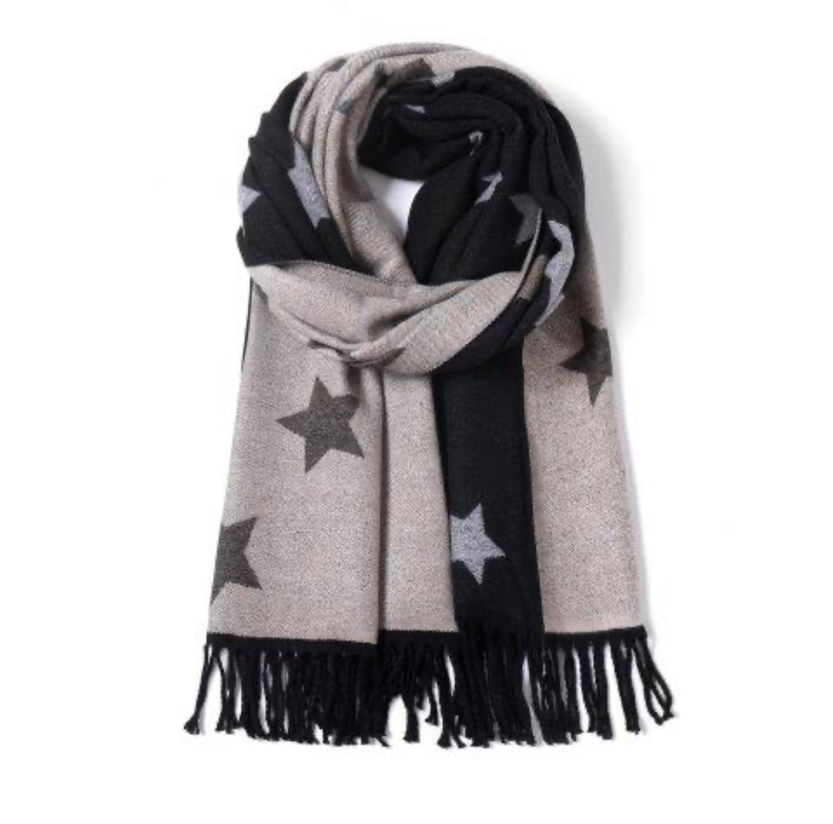 Reversible Star Cashmere Blend Scarf | Black, Grey & Taupe