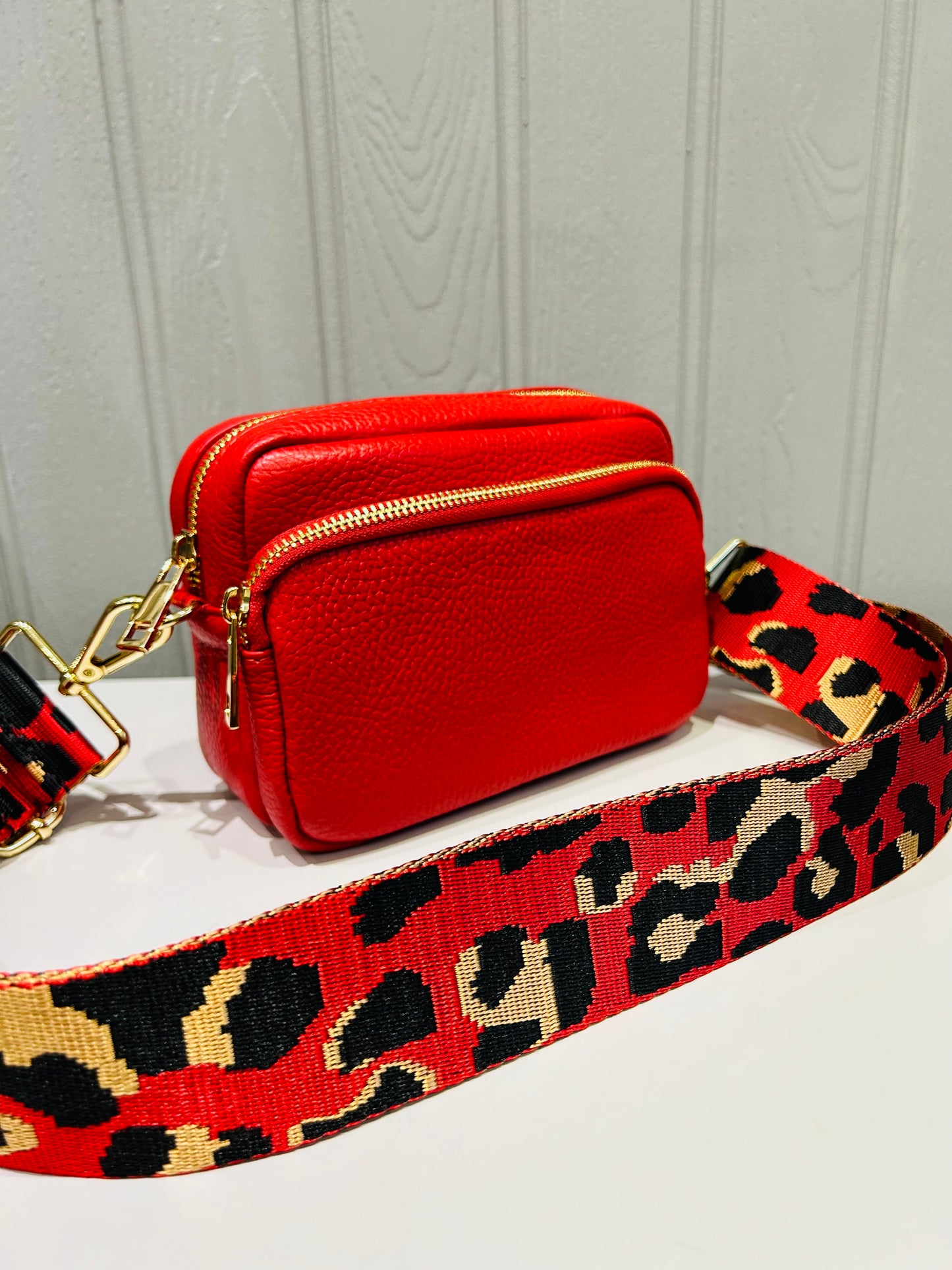 Leopard Print Bag Strap | Red