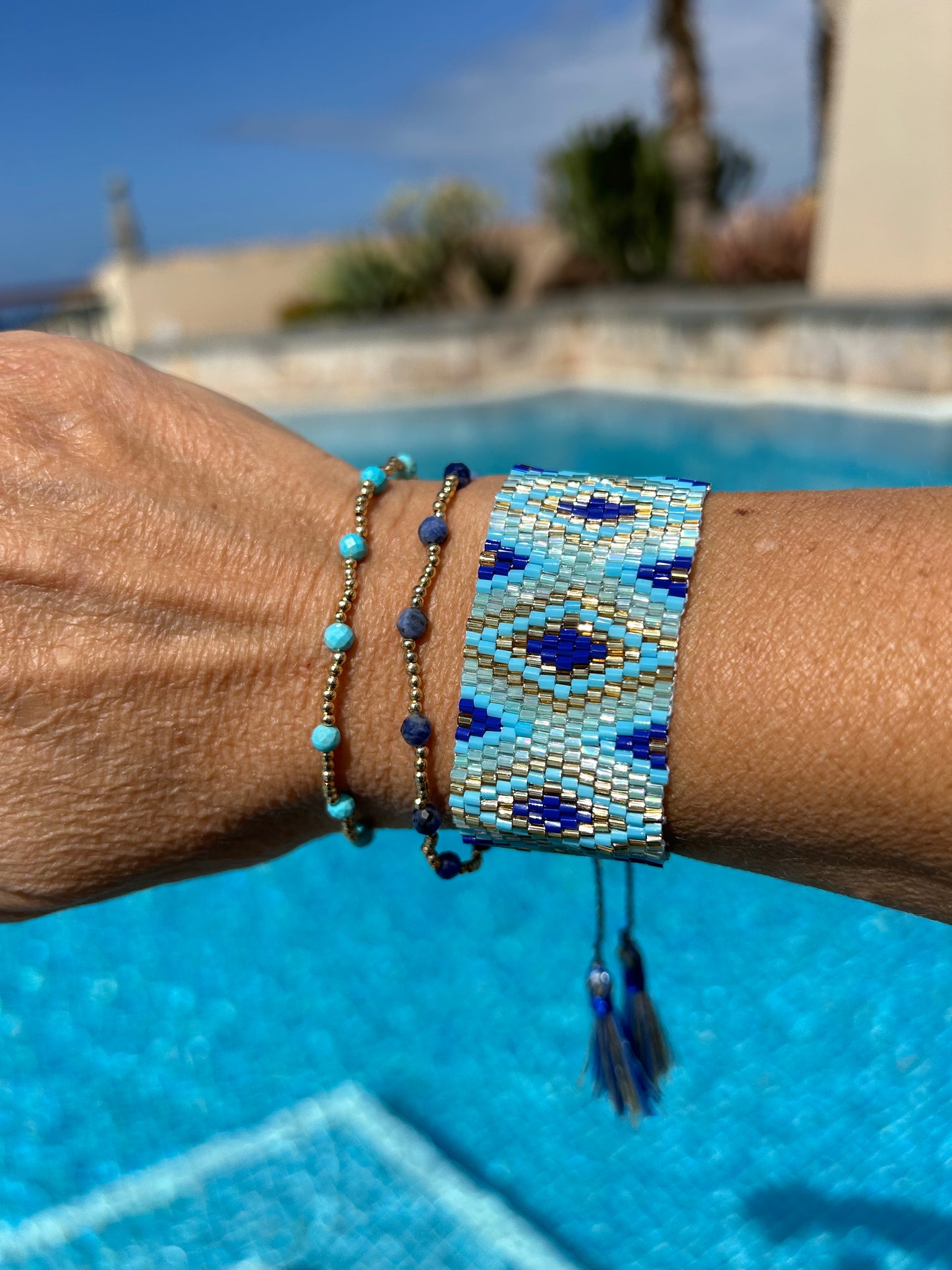 Diamond Pattern Miyuki Bead Bracelet | Blue & Turquoise