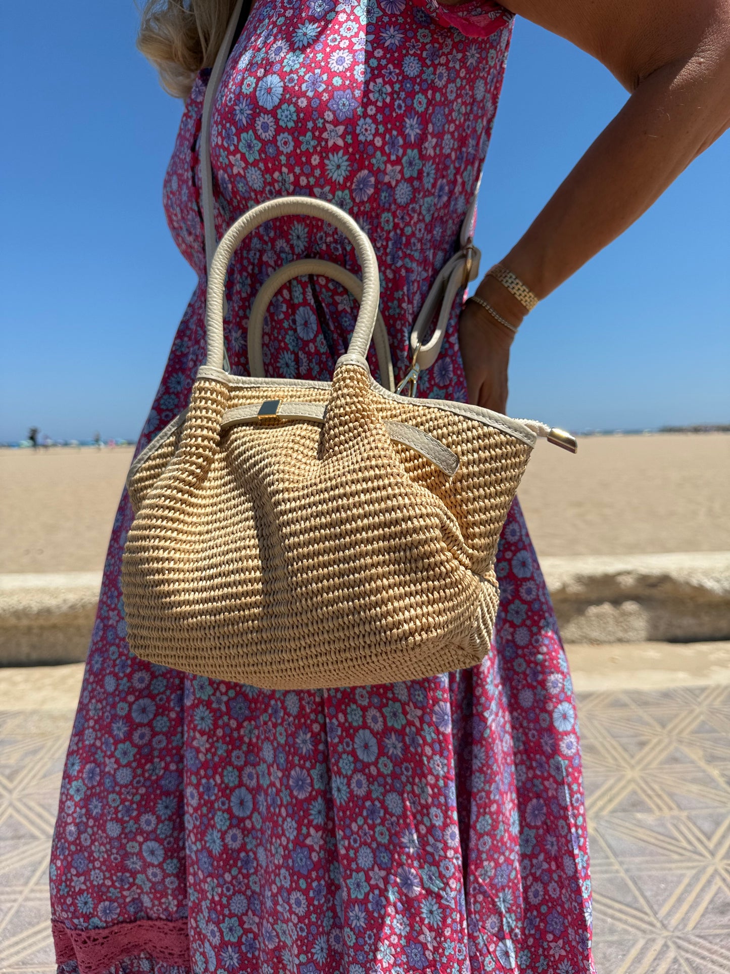 The Positano Raffia & Leather Tote Bag | Tan