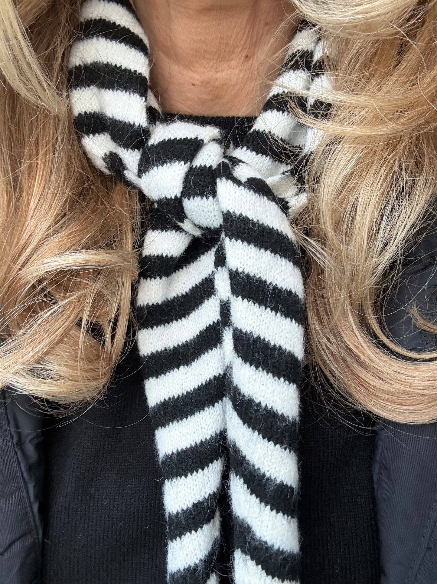 Striped Triangle Neck Scarf | Navy & Grey