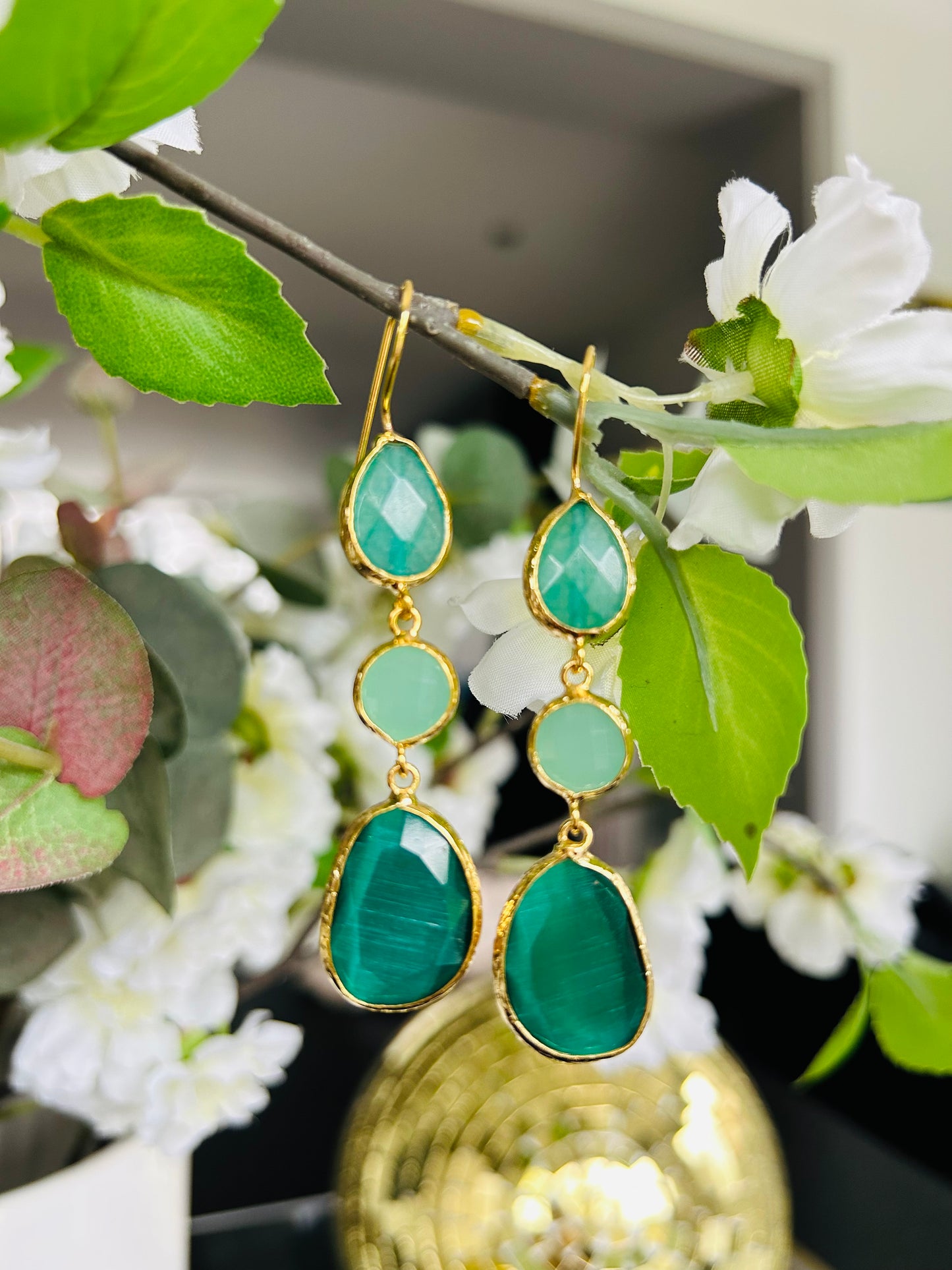 Eliza Triple Drop Earrings | Green