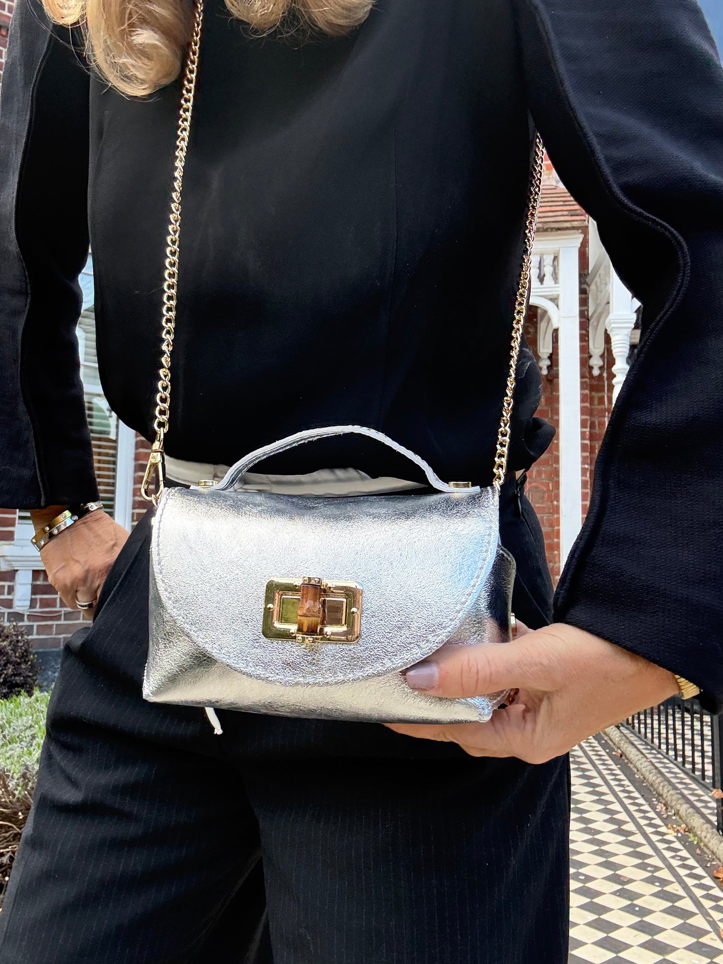 Milano Mini Leather Bag | Silver