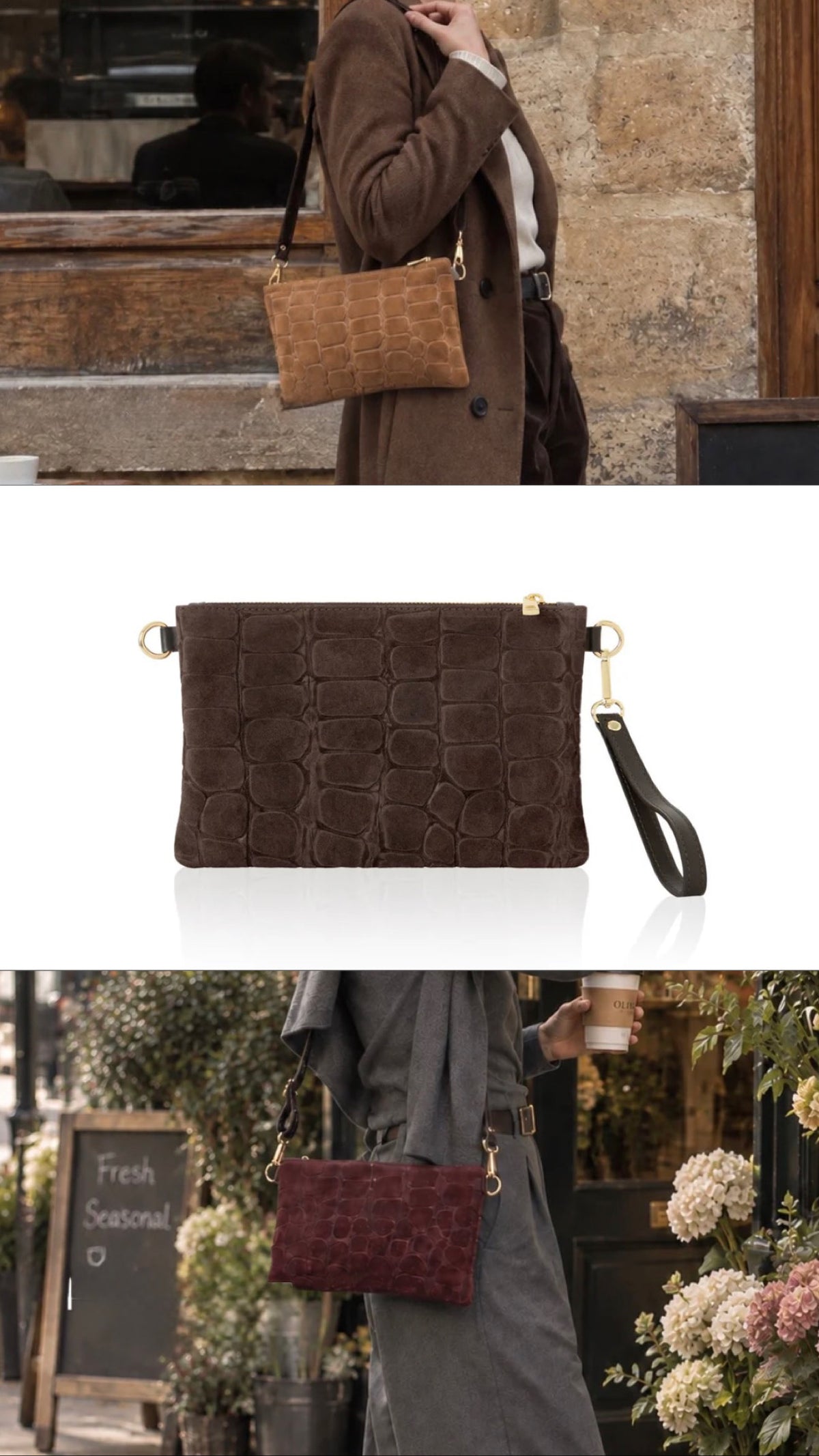 Italian Suede Multi-Way Clutch & Crossbody Bag | Taupe