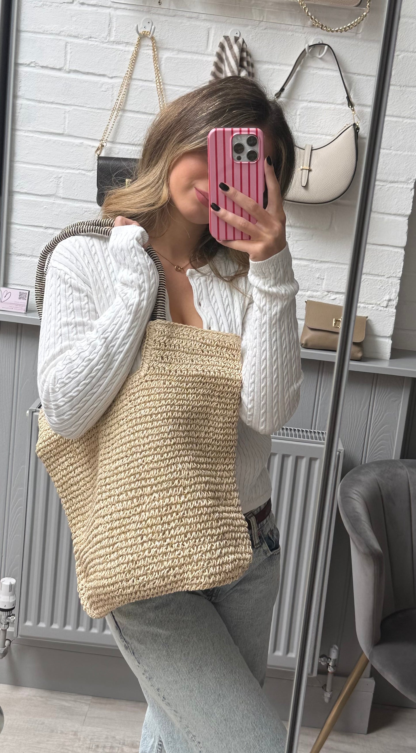 Gracie Packable Woven Tote  with Zipper | Beige